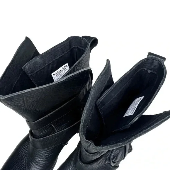 Sorel Phoenix Black Leather Waterptoof Moto Engineer Boot Size 6 - Picture 6 of 10